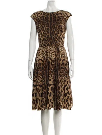 Pre-owned Dolce & Gabbana Animal Print Midi Length Dress In Brown