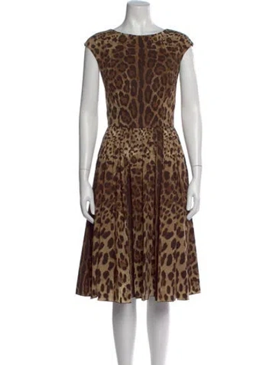 Pre-owned Dolce & Gabbana Animal Print Midi Length Dress In Brown