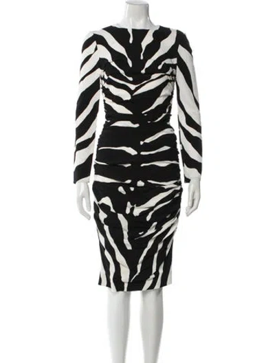 Pre-owned Dolce & Gabbana Animal Print Midi Length Dress In White