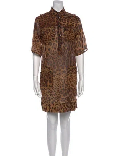 Pre-owned Dolce & Gabbana Animal Print Mini Dress In Brown