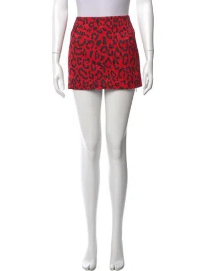 Pre-owned Dolce & Gabbana Animal Print Mini Skirt W/ Tags In Red