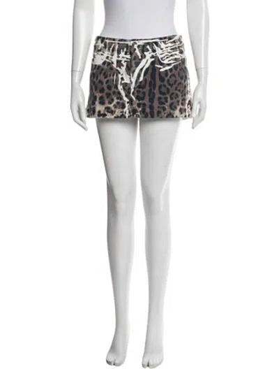 Pre-owned Dolce & Gabbana Animal Print Mini Skirt In White