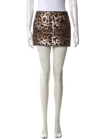 Pre-owned Dolce & Gabbana Animal Print Mini Skirt In White