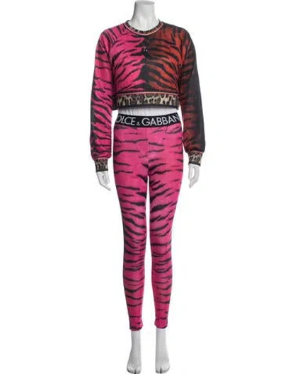 Pre-owned Dolce & Gabbana Animal Print Pant Set In Pink
