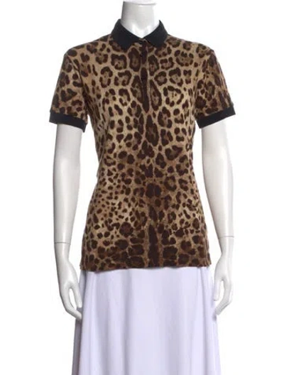 Pre-owned Dolce & Gabbana Animal Print Short Sleeve Polo In Brown