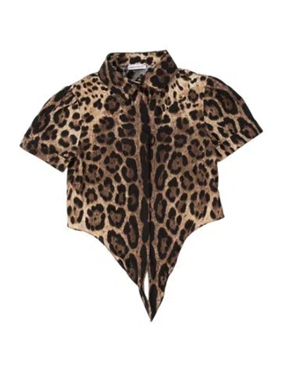 Pre-owned Dolce & Gabbana Animal Print Short Sleeve Top In Brown