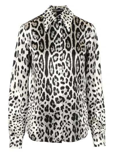 Dolce & Gabbana Animal Print Silk Shirt Shirts Animalier In White