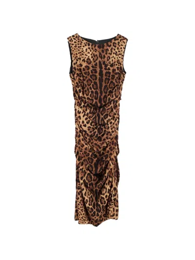Pre-owned Dolce & Gabbana Animal-print Sleeveless Dress In Brown