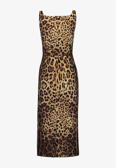 Dolce & Gabbana Animal Print Sleeveless Midi Dress In Multi