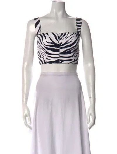 Pre-owned Dolce & Gabbana Animal Print Square Neckline Crop Top In White