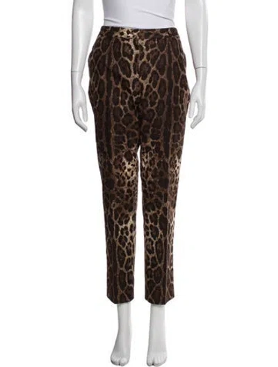 Pre-owned Dolce & Gabbana Animal Print Straight Leg Pants In Brown