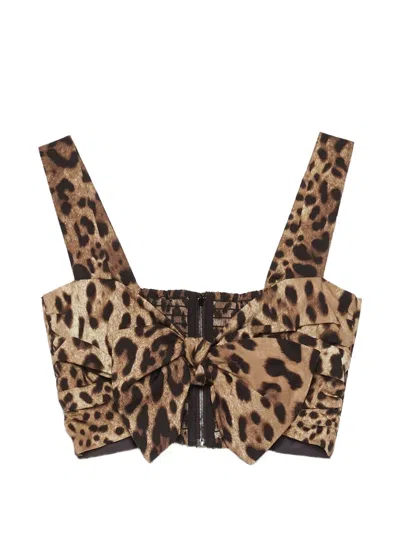 Dolce & Gabbana Bustier Top Leopard Motif Sweetheart Neckline In Multi