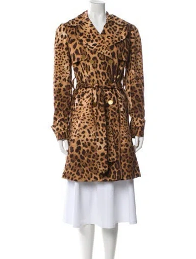 Pre-owned Dolce & Gabbana Animal Print Trench Coat In Brown