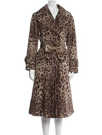Pre-owned Dolce & Gabbana Animal Print Trench Coat In Brown