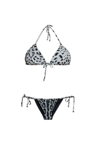 Dolce & Gabbana Animal Print Two-piece Swimsuit In Gray