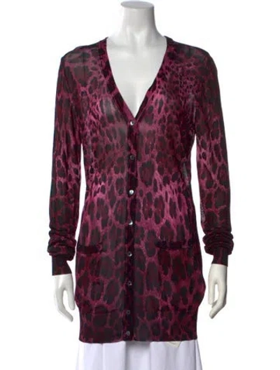 Pre-owned Dolce & Gabbana Animal Print V-neck Sweater In Purple
