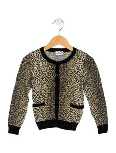 Pre-owned Dolce & Gabbana Babies' Animal Print Wool-blend Cardigan In Black/neutrals