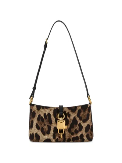 Dolce & Gabbana Lock Leather-trimmed Leopard-print Satin-twill Shoulder Bag In Multi