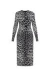 Dolce & Gabbana Leopard-print Long-sleeve Charmeuse Midi Dress In Leoaprd