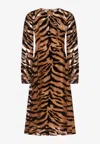 Dolce & Gabbana Tiger-print Stretch-silk Crepe Midi Dress In Brown