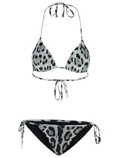 DOLCE & GABBANA DOLCE & GABBANA 'ANIMALIER' GREY POLYAMIDE BLEND BIKINI