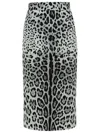 Dolce & Gabbana Leopard Print Charmeuse Longuette Skirt In Grey