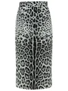 Dolce & Gabbana Leopard Print Charmeuse Longuette Skirt In Gray