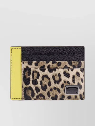 Dolce & Gabbana Animalier Print Leather Card Holder With Contrast Stitching In Grey