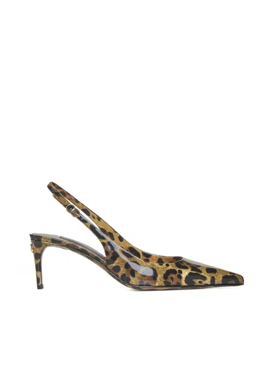Dolce & Gabbana Animalier Brown Calf Leather With Heel In Multi