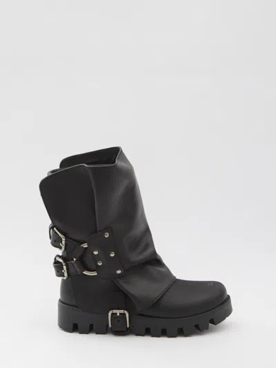 Dolce & Gabbana Ankle Boot In Rubber And Leather In Black