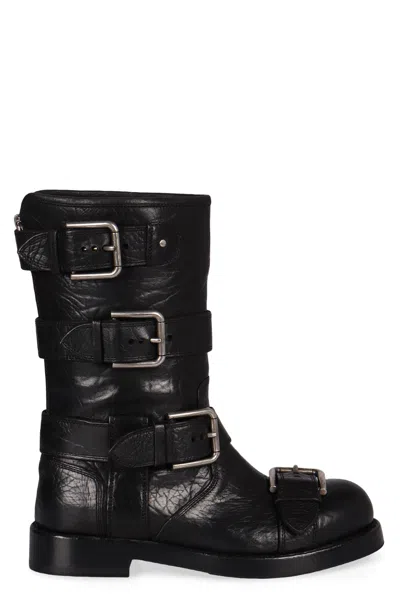 Dolce & Gabbana Ankle Boots With All-over Buckles In Leather Woman In Black