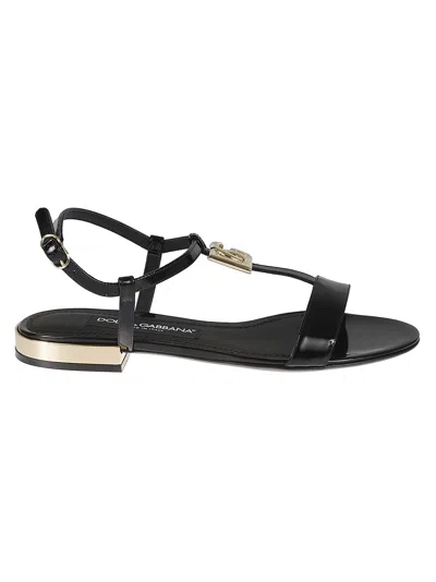 Dolce & Gabbana Ankle Strap Flat Sandals In Black