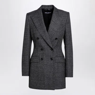 Dolce & Gabbana Anthracite Grey Tweed Double-breasted Jacket In Gray
