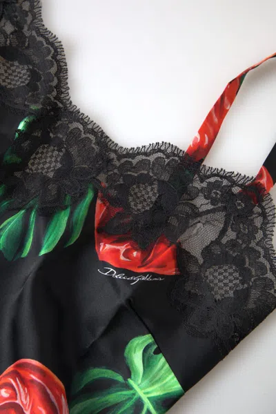 Dolce & Gabbana Anthurium Print Silk Camisole Top In Black