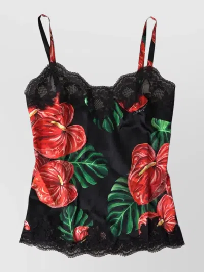 Dolce & Gabbana Anthurium Print Silk Camisole Top Underwear In Multi
