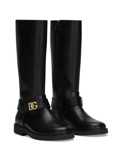 Dolce & Gabbana Kids' Appliqué-logo Boots In Black