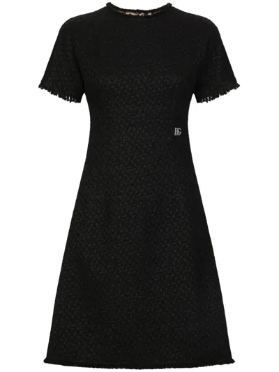DOLCE & GABBANA APPLIQUÉ-LOGO BOUCLÉ MINI DRESS