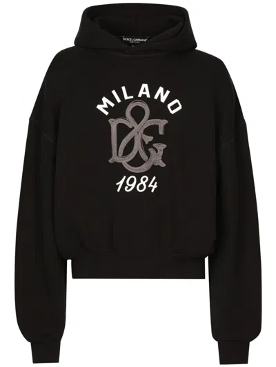 Dolce & Gabbana Cotton Hoodie Print Monochrome Pattern In Black