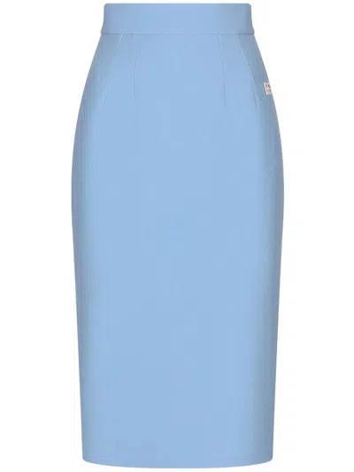 Dolce & Gabbana Appliqué-logo Pencil Skirt In Blue