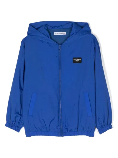 Dolce & Gabbana Kids' Appliqué-logo Ripstock Jacket In Blue