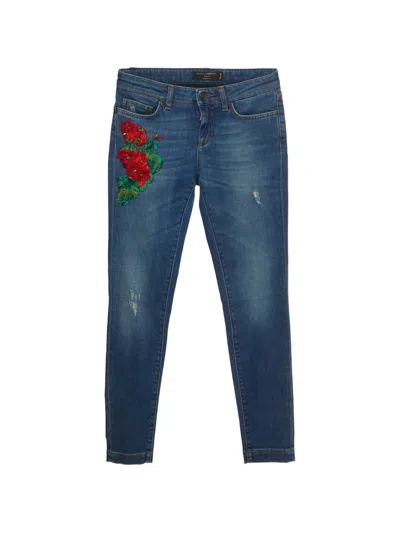 Pre-owned Dolce & Gabbana Applique Skinny Jeans In Blue