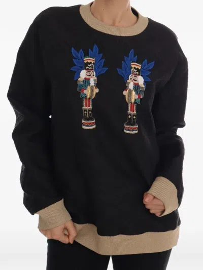 Dolce & Gabbana Fairy Tale Brocade Zip Sweater Soldier In Black