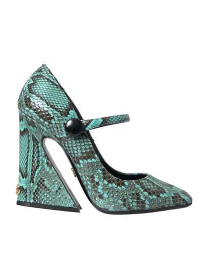 Dolce & Gabbana Aqua Python Leather Mary Jane Pumps Shoes In Blue