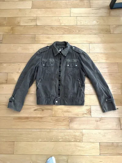 Pre-owned Dolce & Gabbana Archive 2006 Logo Zipper Military Jacket In Brown