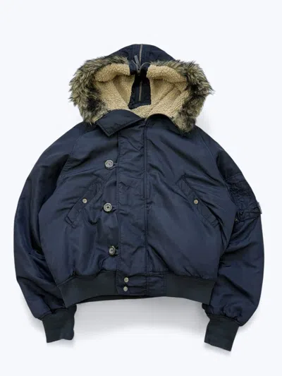 Pre-owned Dolce & Gabbana Archive  Fur Hood Bomber Jacket In Blue