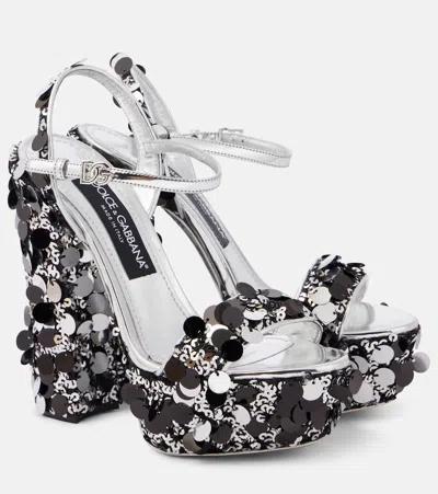 DOLCE & GABBANA SEQUINED FAUX LEATHER PLATFORM SANDALS
