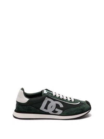 Dolce & Gabbana Bottle Green Suede And Mesh Dg Aria Sneakers In Blue