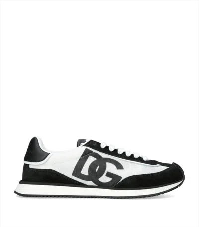 Dolce & Gabbana Suede And Mesh Dg Cushion Sneakers In Black