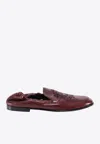 Dolce & Gabbana Debossed-motif Polished-finish Loafers In Bordeaux