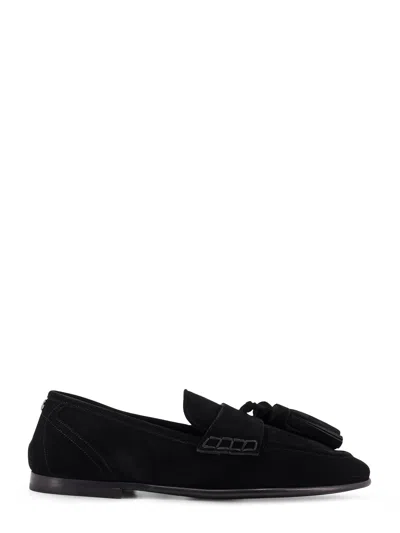 Dolce & Gabbana Suede Loafers Round Toe Tassel Detail In Black